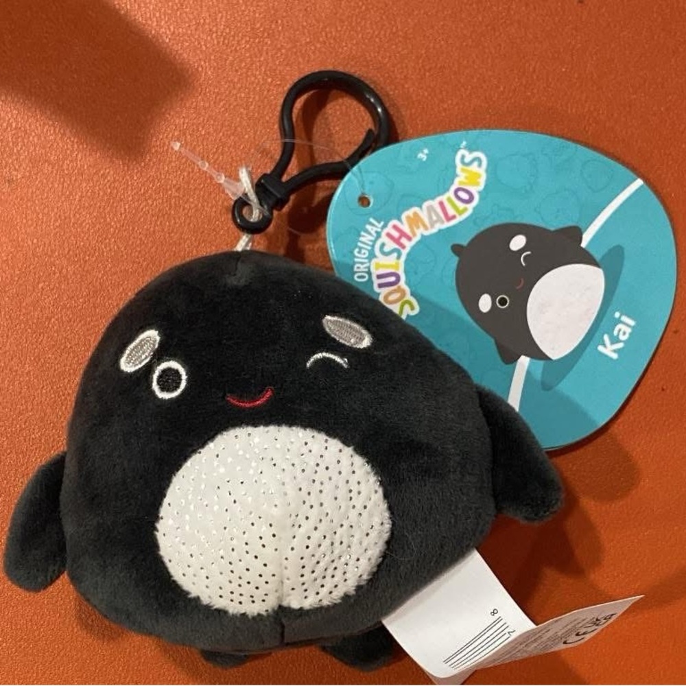 Squishmallows Kai Orca Black Plush Toy keychain